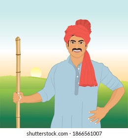 Illustration of Happy Indian Farmer in farm.