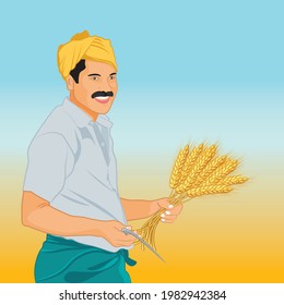 Illustration of Happy Indian farmer in his farm.