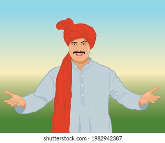 Illustration of Happy Indian farmer in his farm.