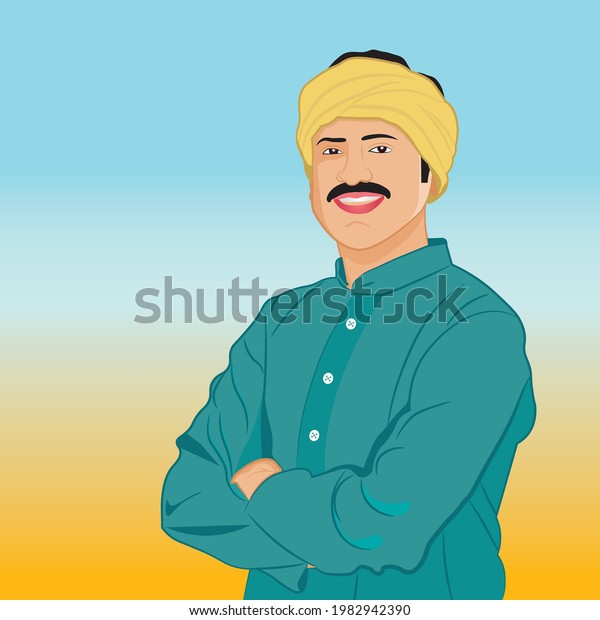 Illustration Happy Indian Farmer His Farm Stock Vector Royalty Free 1982942390