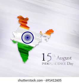 Illustration of happy indian independence day, map in national flag in water color style ,floral Abstract background.