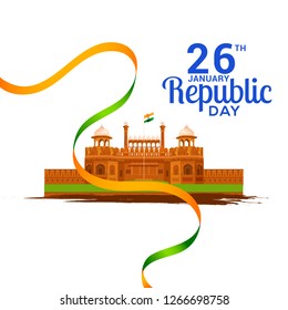 Illustration of Happy Indian Republic day celebration poster or banner background.