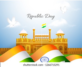 Illustration of Happy Indian Republic day celebration poster or banner background.