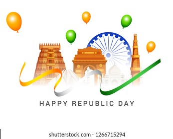 Illustration of Happy Indian Republic day celebration poster or banner background.