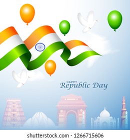 Illustration of Happy Indian Republic day celebration poster or banner background.