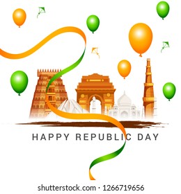 Illustration of Happy Indian Republic day celebration poster or banner background.