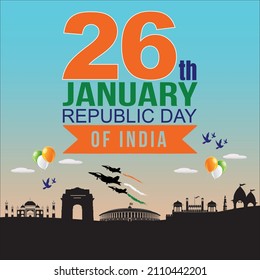 Illustration of Happy Indian Republic day, Republic day celebration banner, republic day poster background. Vector Illustration