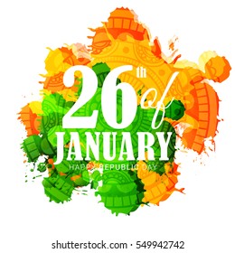 Illustration of Happy Indian Republic day celebration poster or banner background.