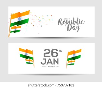 Illustration of Happy Indian Republic day celebration header or banner background.