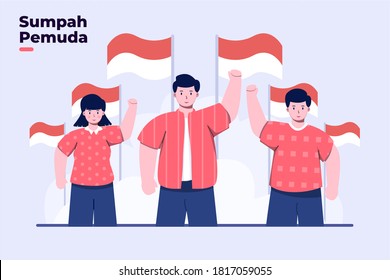 Illustration Happy Indonesian Youth Pledge Day Stock Vector (Royalty ...