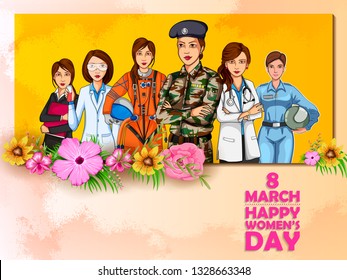 illustration of Happy International Women's Day 8th March greetings background