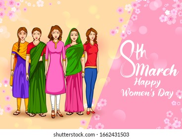 illustration of Happy International Women's Day 8th March greetings background