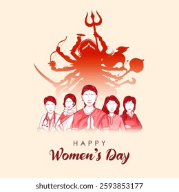 illustration of Happy International Women's Day 8th March greetings background with Goddess Durga showing power and women empowerment