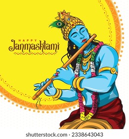 illustration of Happy Janmashtami festival of India, Lord Krishna playing bansuri also called flute