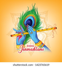 illustration of Happy Janmashtami festival  Lord Krishna playing bansuri in religious indian festival background