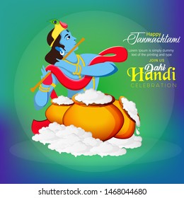 illustration of Happy Janmashtami, Lord Krishna playing bansuri 