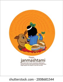 illustration of happy Janmashtami, Lord Krishna in Janmashtami festival of India with hindi calligraphy" Hare Krishna,Hare Rama "poster,card background