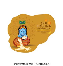 illustration of happy Janmashtami, Lord Krishna in Janmashtami festival of India with hindi calligraphy poster,card background.