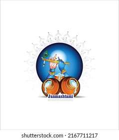 illustration of happy Janmashtami, Lord Krishna in Janmashtami festival of India with hindi calligraphy poster,card background.