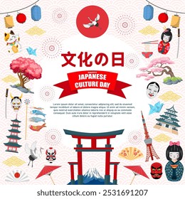 illustration of happy japanese culture day background with flat design concept for greeting card, poster, social media post