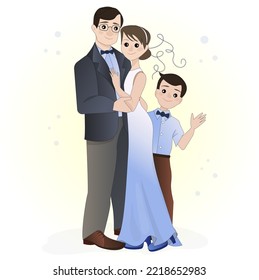 illustration of a happy and joyful family. father mother and children. Family portrait