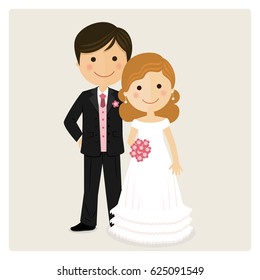Illustration of happy just married on their wedding day