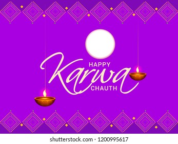 Illustration Of Happy Karwa Chauth Background.