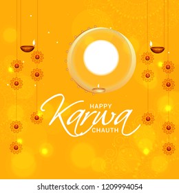 Illustration Of Happy Karwa Chauth Background.