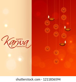 Illustration Of Happy Karwa Chauth Background.