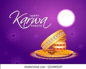 Illustration Of Happy Karwa Chauth Background.