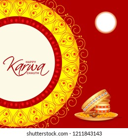 Illustration Of Happy Karwa Chauth Background.