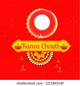 Illustration Of Happy Karwa Chauth Background.