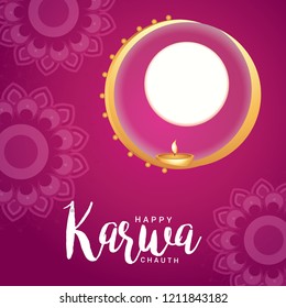 Illustration Of Happy Karwa Chauth Background.