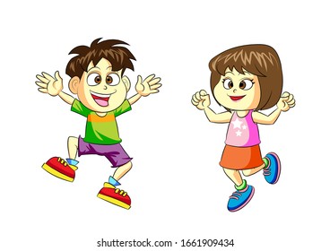 Group Happy Children Jumping Together Vector Stock Vector (Royalty Free ...