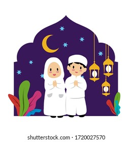 Illustration of Happy kid celebrating eid al fitr