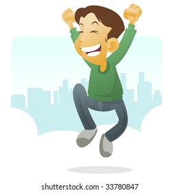 Illustration of happy kid jumping cheerfully