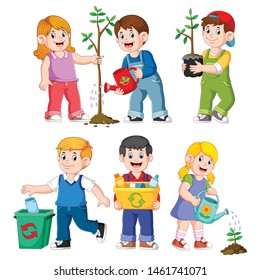 illustration of Happy Kids Gardening