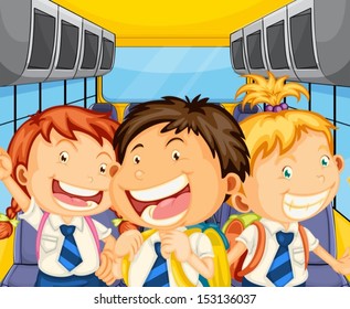 Illustration Of The Happy Kids Inside The Schoolbus