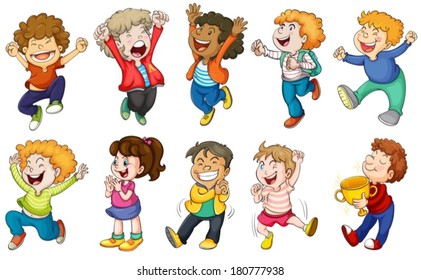 Illustration of the happy kids on a white background