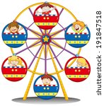 Illustration of the happy kids riding the Ferris wheel on a white background