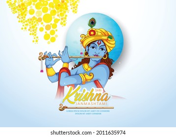 illustration of Happy Krishna Janmashtami, cream and pot with background 