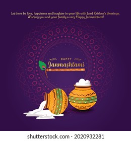 illustration of Happy Krishna Janmashtami  festival of India, cream and pot background, banner, poster , vector