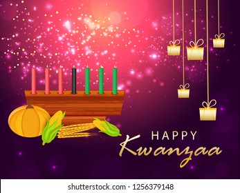 Illustration Of Happy Kwanzaa Greeting Card Background With Traditional Colored candles.