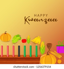 Illustration Of Happy Kwanzaa Greeting Card Background With Traditional Colored candles.