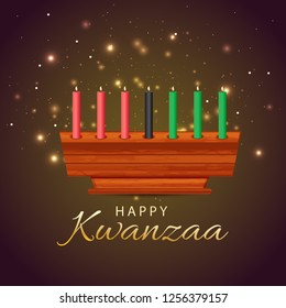 Illustration Of Happy Kwanzaa Greeting Card Background With Traditional Colored candles.