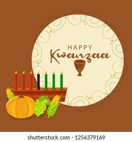 Illustration Of Happy Kwanzaa Greeting Card Background With Traditional Colored candles.