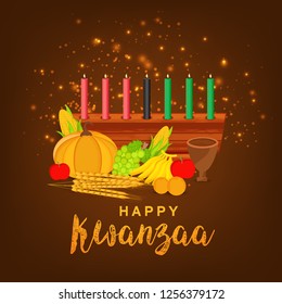 Illustration Of Happy Kwanzaa Greeting Card Background With Traditional Colored candles.