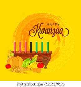 Illustration Of Happy Kwanzaa Greeting Card Background With Traditional Colored candles.