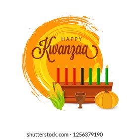 Illustration Of Happy Kwanzaa Greeting Card Background With Traditional Colored candles.