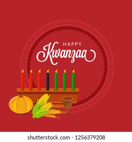 Illustration Of Happy Kwanzaa Greeting Card Background With Traditional Colored candles.